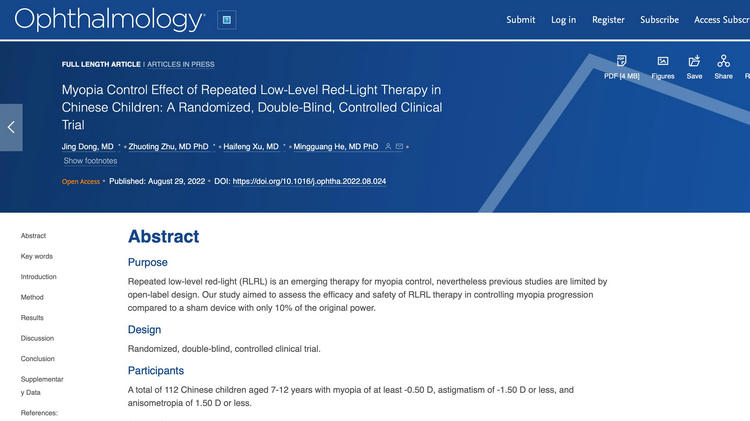 科研|重复低强度红光治疗可控儿童近视进展
