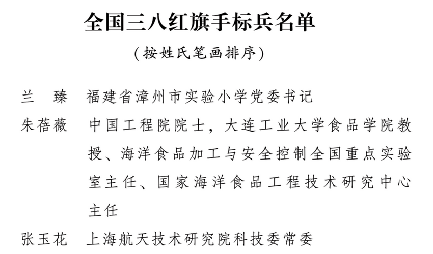 兰臻等9人获评全国三八红旗手标兵